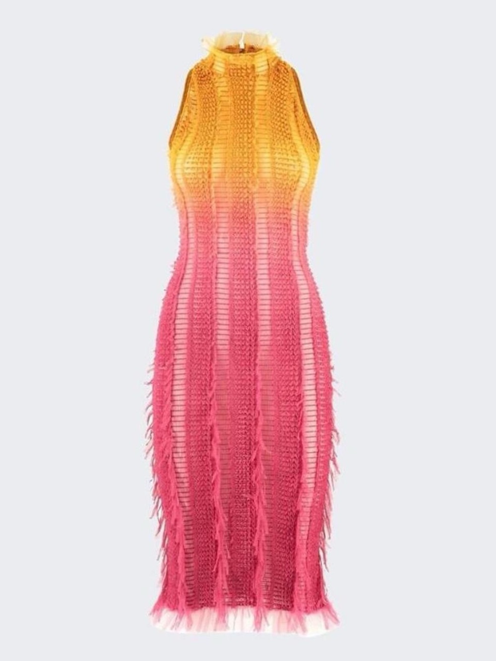 Roberta Einer Yellow-to-Pink Ombre Knit Halter Midi Dress